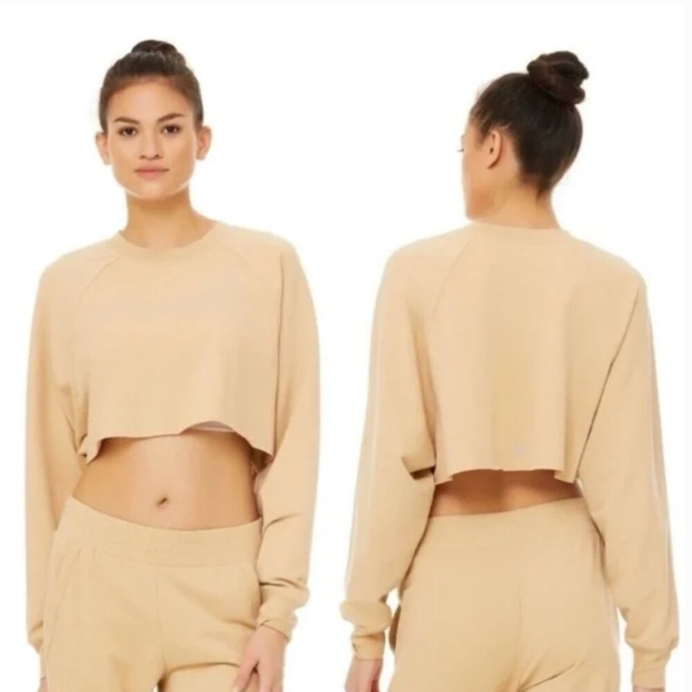 Alo Yoga Double Take Cropped Sweatshirt Tan – Size M